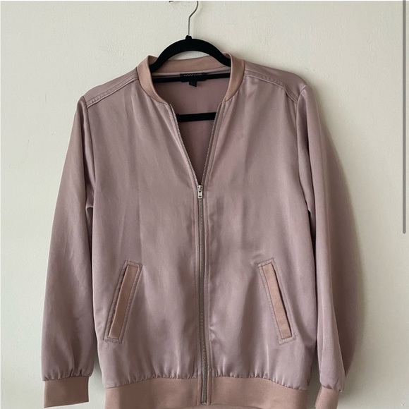 Topshop satin bomber jacket, zip closure, pink, size 2 - Picture 2 of 6